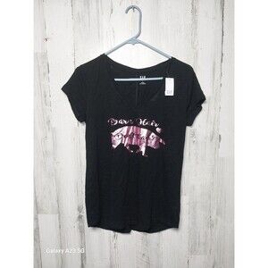 GAP Easy Tee Women's Small Black Barn Hair Pig V Neck